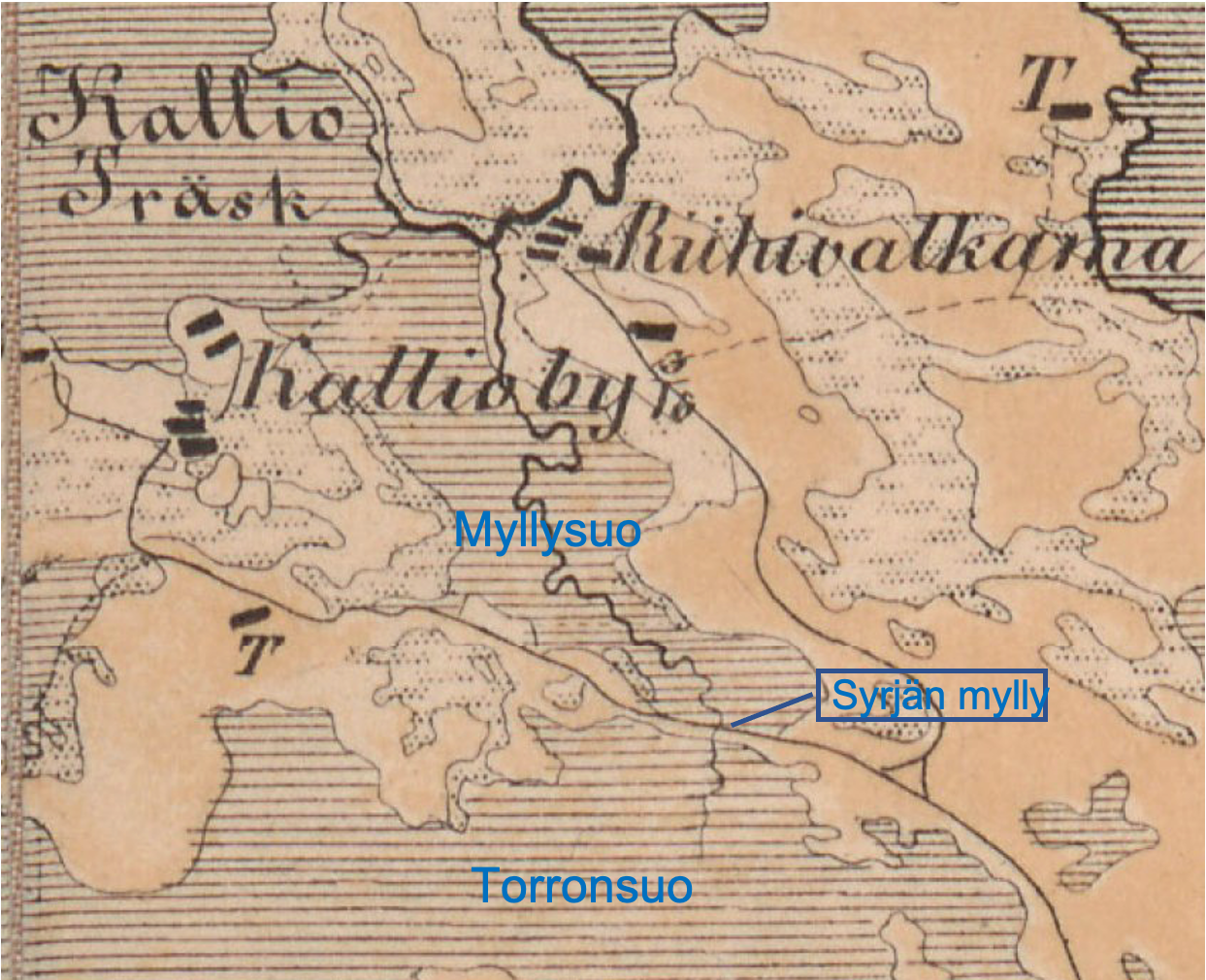 Kalmbergin kartta 1855 KallioB - Tammelan Bucht-suku